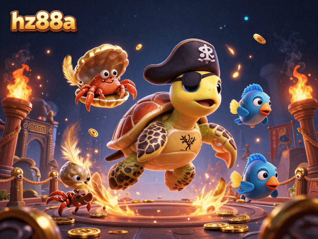 Engage with hz88a's thrilling gaming atmosphere with dynamic pirate-themed adventure illustration.