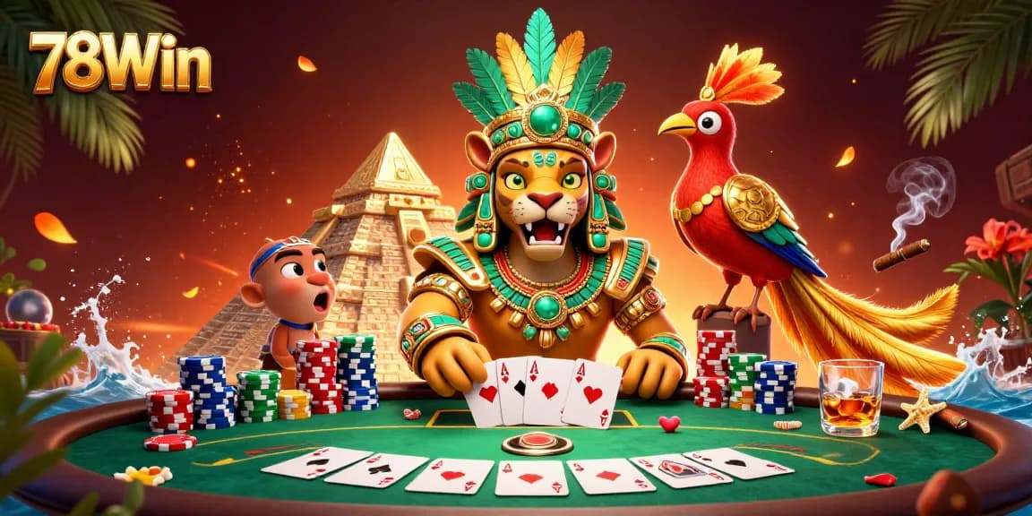 Experience thrilling gaming with 78Win's vibrant atmosphere featuring poker action and rich 3D elements.