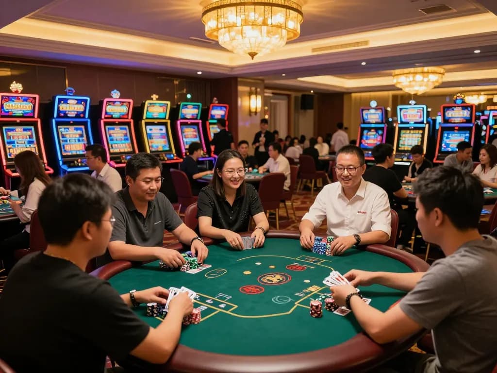 Players engaging in a thrilling poker game at MM88 casino, showcasing excitement and strategy.