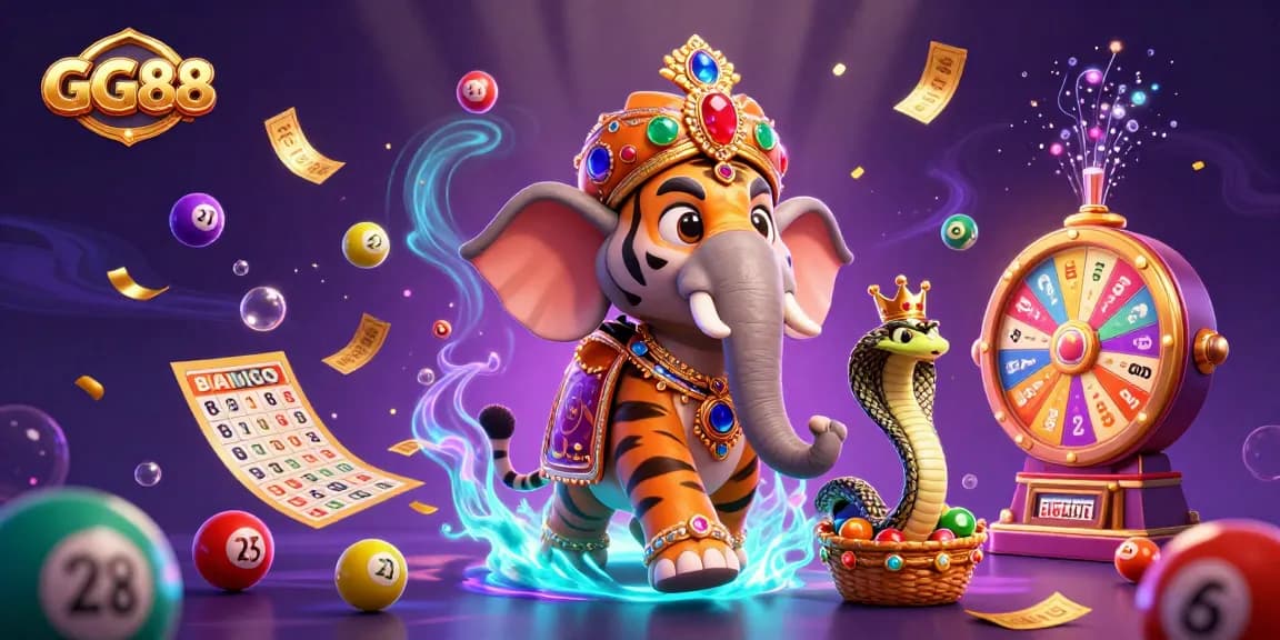 Engage in thrilling gameplay at GG88, surrounded by vibrant lottery and casino elements.