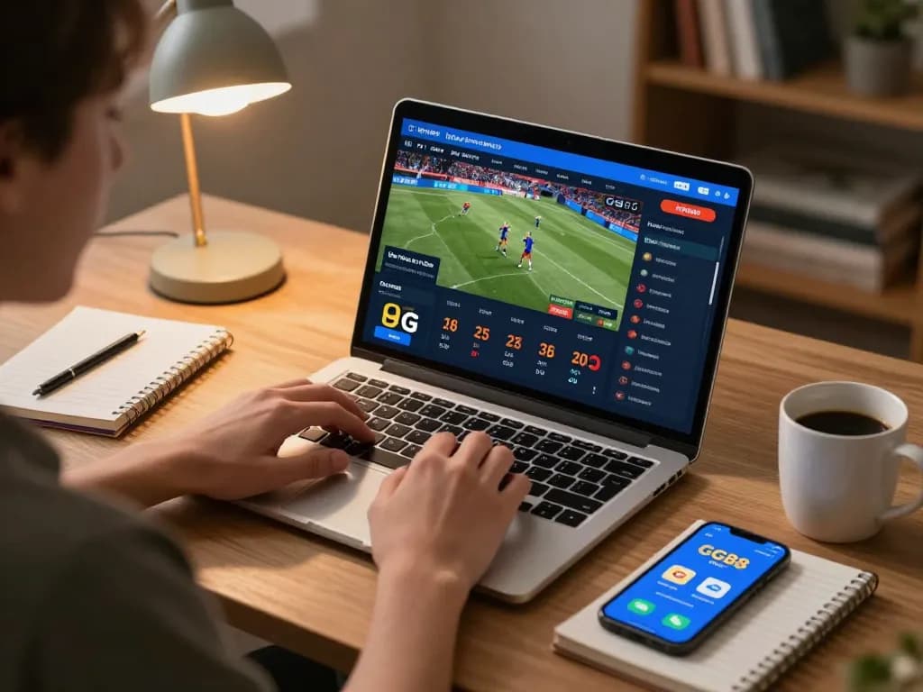 Person engaged in online sports betting on GG88 app while enjoying a cozy home atmosphere.