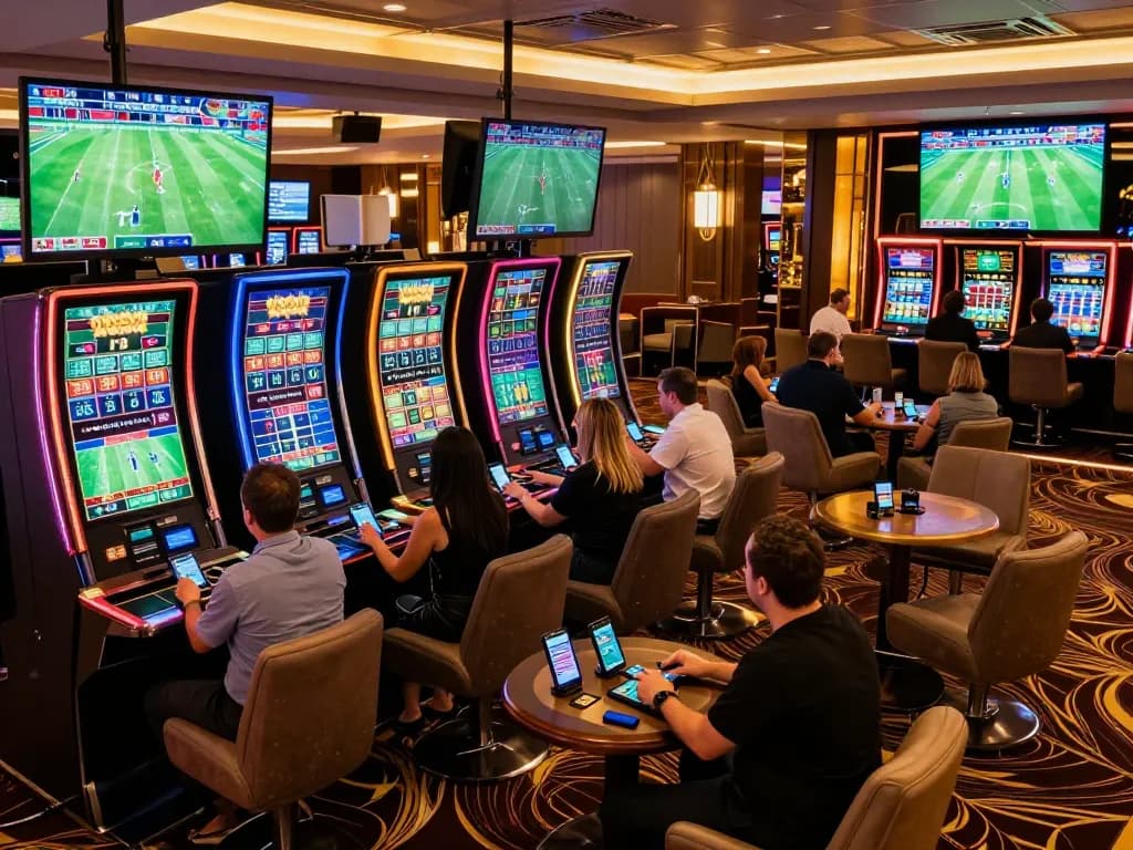 Experience the excitement of CakhiaTV sports betting lounge with patrons placing live bets.