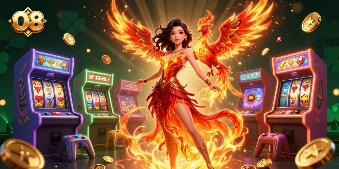 Engage with O8's vibrant 3D illustration showcasing a stunning Asian character in dynamic casino scene.