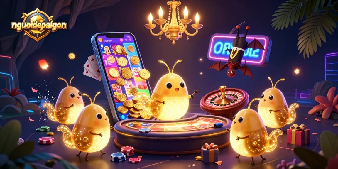 Engage with nguoidepsaigon's vibrant slot games in a dazzling 3D casino scene.