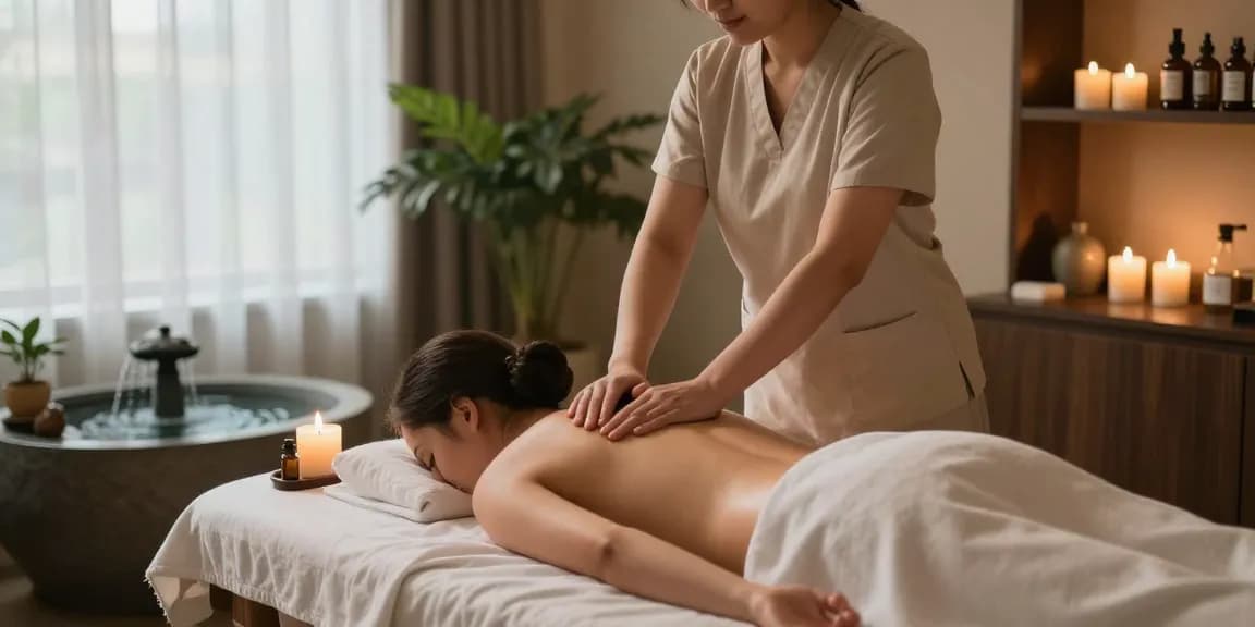 Relaxation during 부천출장마사지 session in a tranquil spa environment.