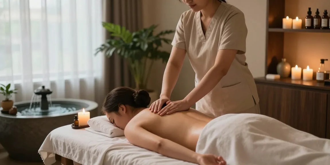 Relaxation during 부천출장마사지 session in a tranquil spa environment.