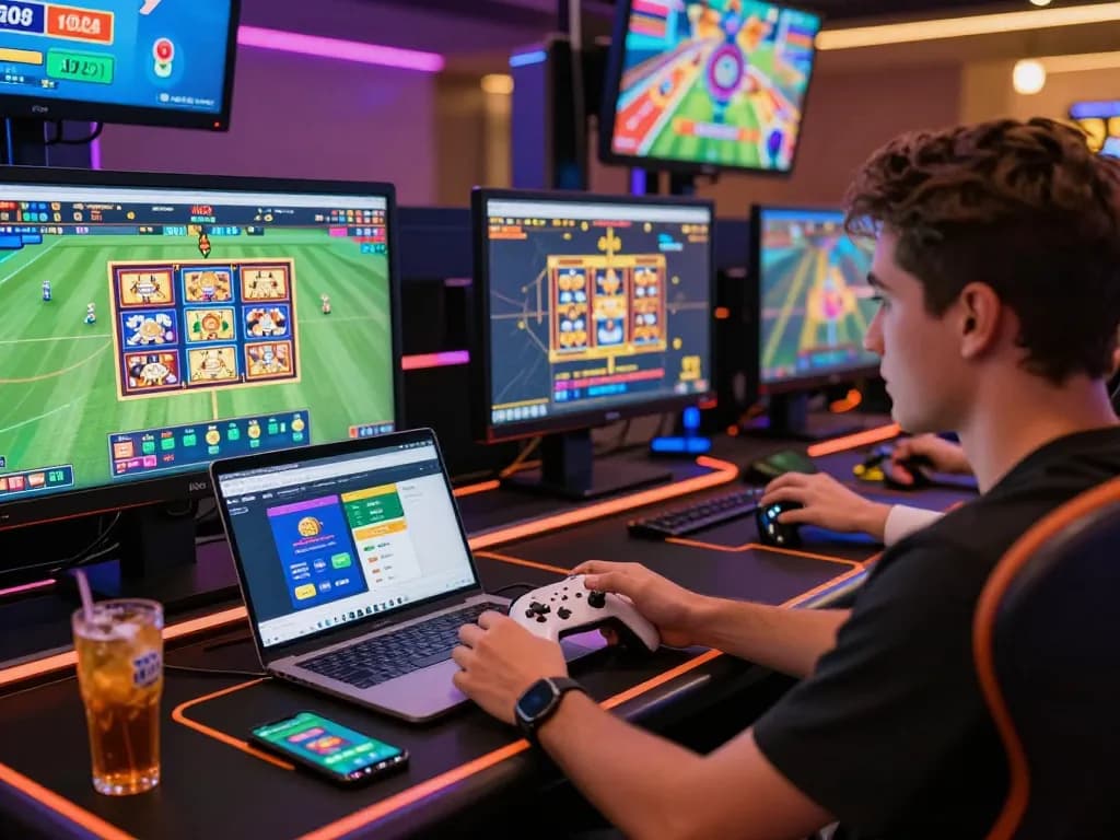 Player immersed in online gaming at MM88 with vibrant visuals and promotions.