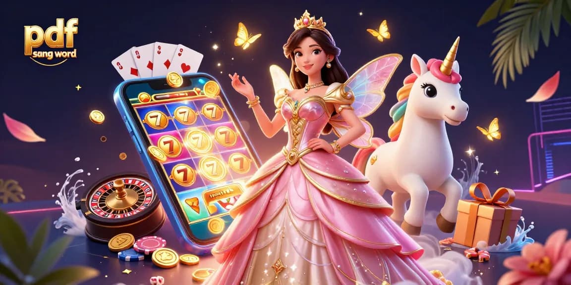 Transform your documents with pdf sang word, featuring a dynamic scene of casino elements in a vibrant digital illustration.