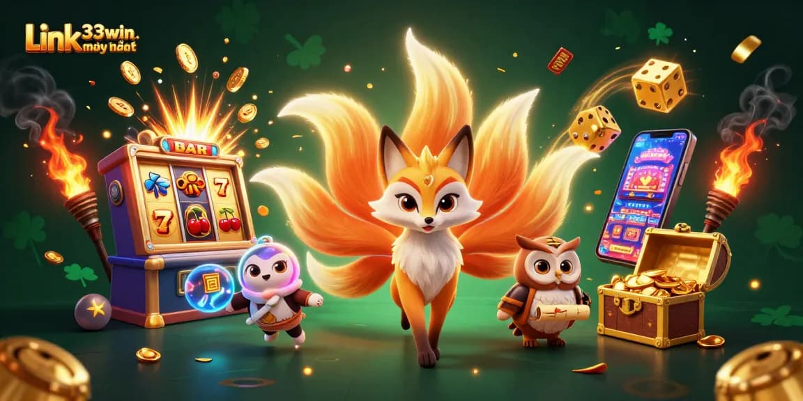Giao diện tuyệt đẹp của Link 33win.com mới nhất với các biểu tượng jackpot và máy slot, thu hút cược thủ.