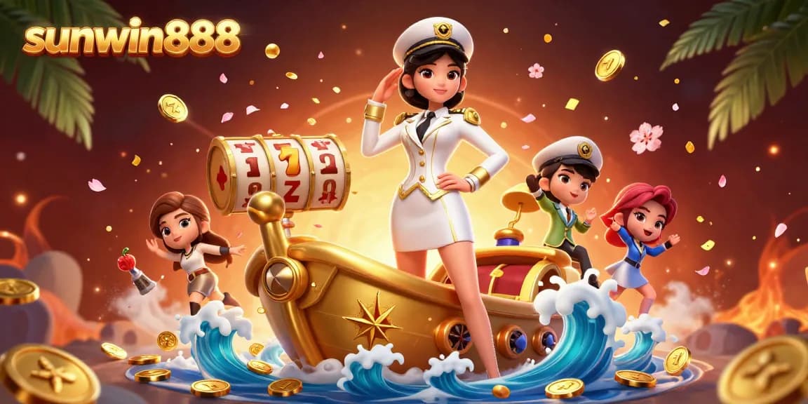 Experience exciting gameplay at sunwin888 with a vibrant 3D casino scene featuring slots and lucky symbols.