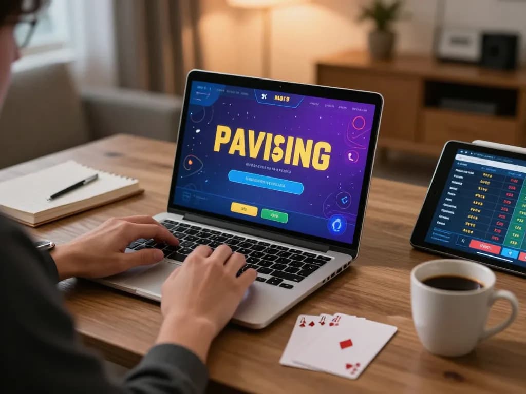 Engaging online gaming at Trang Chủ O8 with strategic betting notes and laptop gameplay.