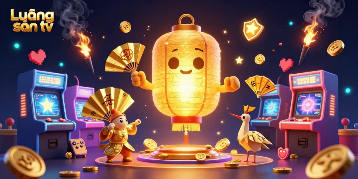 Lương sơn tv showcases an engaging 3D scene of a golden lantern spirit and warriors, delivering high-stakes gaming experiences.