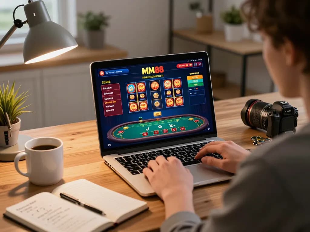 Engaging online gaming scenario with MM88 interface showcasing strategic betting on poker and slots.