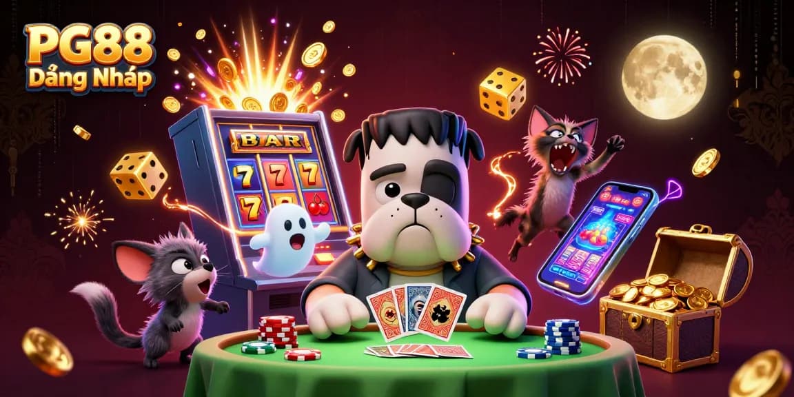 Engage in thrilling gameplay with PG88 Đăng Nhập at a vibrant casino scene featuring dynamic characters and gaming elements.