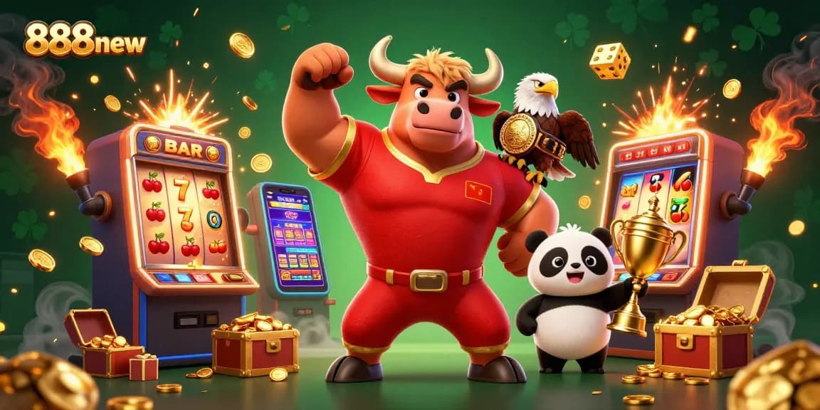 Engage with 888new’s exhilarating casino experience featuring slot machines, golden trophies, and winning moments.