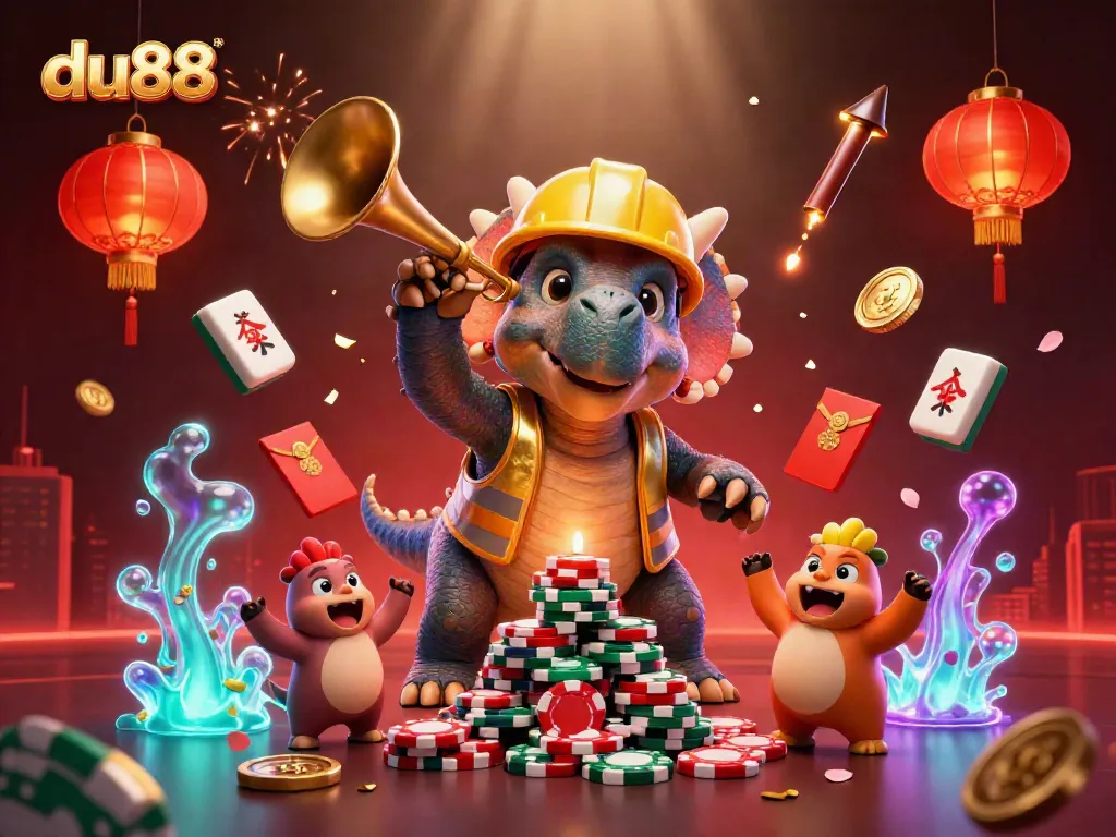 Engage in exciting gambling at du88 with vibrant casino elements celebrating victory.