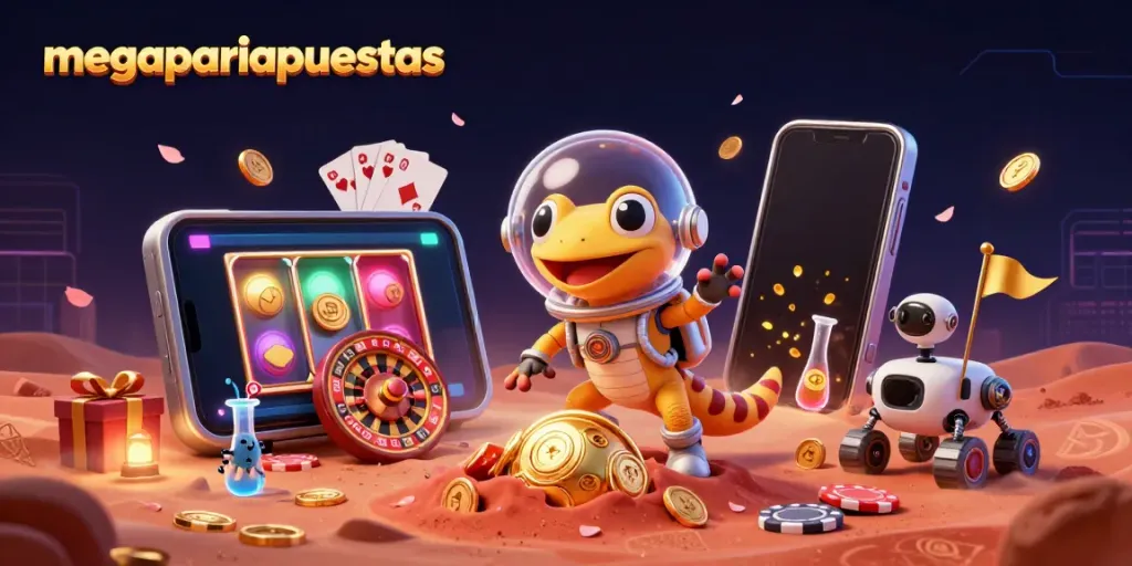 Disfruta de la experiencia en megapariapuestas con un gecko marciano y un casino dorado en Marte.