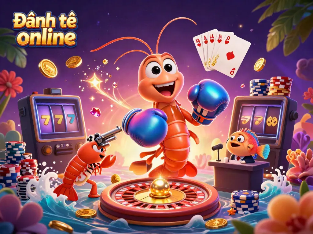 Join the excitement of Đánh đề online with vibrant cartoon characters amidst cascading gold coins and casino elements.