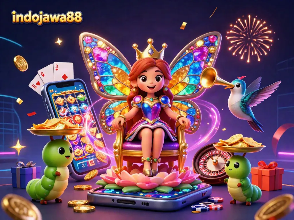 Permainan slot menarik dari indojawa88 dengan karakter ratu kupu-kupu dan elemen kasino yang kaya