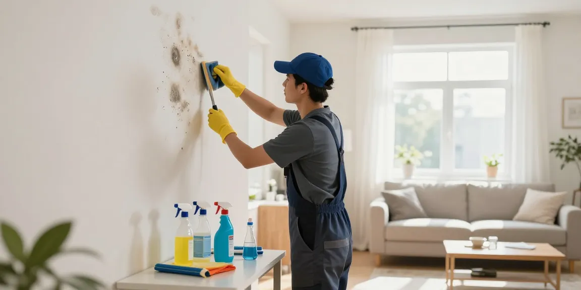 Desinfección de moho en Barcelona en un hogar con un profesional inspeccionando la pared