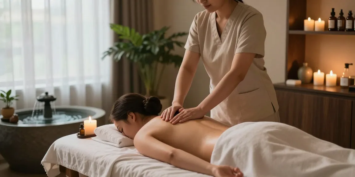 Relaxation during 부천출장마사지 session in a tranquil spa environment.