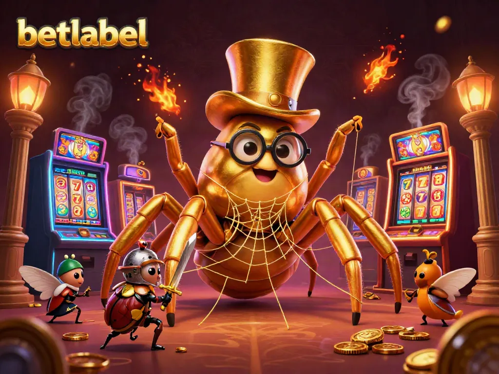 Engage with betlabel's vibrant slot machines featuring a golden tarantula and beetle knight in this dynamic casino scene.