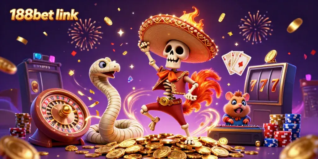 Experience excitement at the 188bet link with vibrant casino characters celebrating a big win.