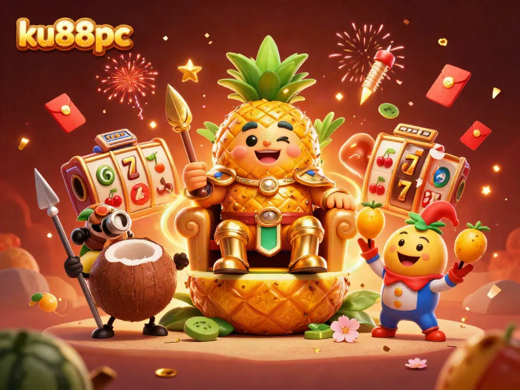 Engage in winning slots at ku88pc with a golden pineapple king and a beach casino experience.