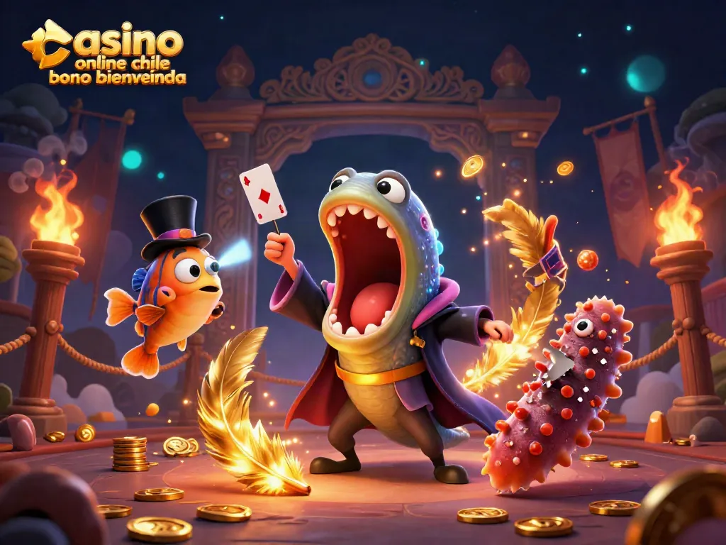 Ilustración 3D del casino online Chile bono bienvenida, mostrando una anguila realizando trucos de magia.