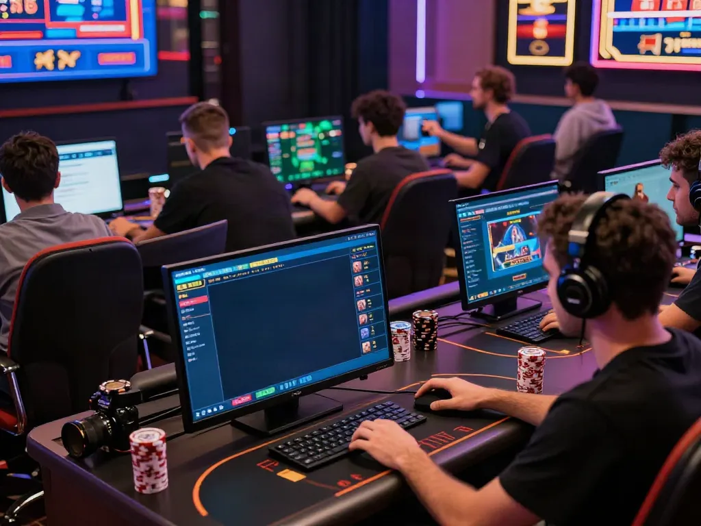 Engaged players enjoying online betting on ta88 platform in vibrant gaming environment.