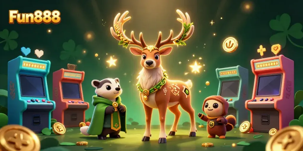 Engage your luck with Fun888 in this vibrant 3D casino illustration featuring enchanting characters.