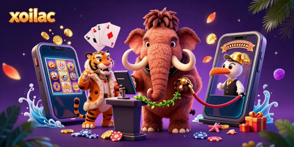 Xoilac stream highlights with vibrant characters and casino elements showcasing exciting gameplay.