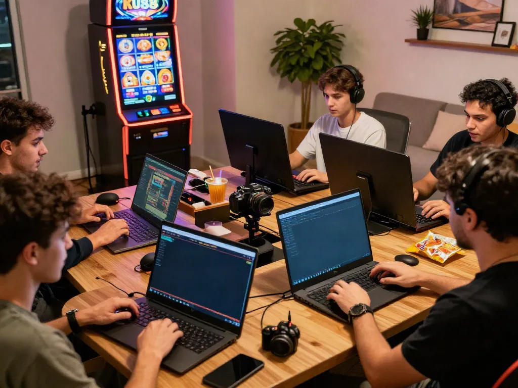 Engaged players enjoying KU88 online games at home, showcasing excitement and vibrant gaming experience.