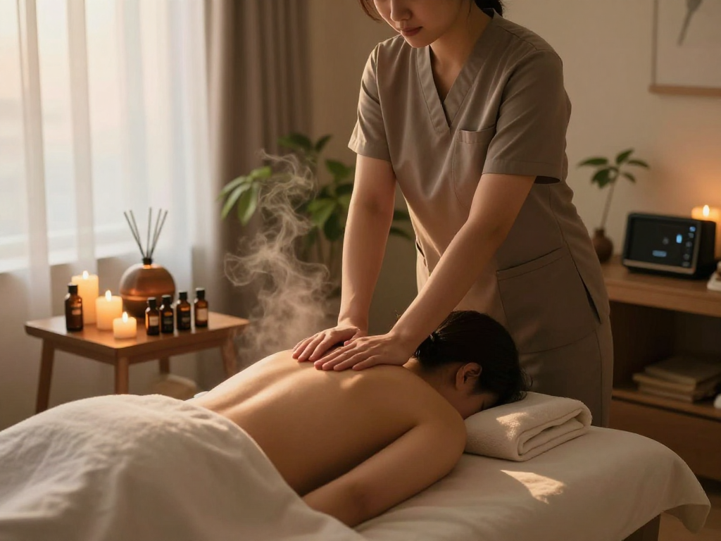Relaxing 안양출장마사지 experience in a serene spa setting with soft lighting and calming atmosphere.