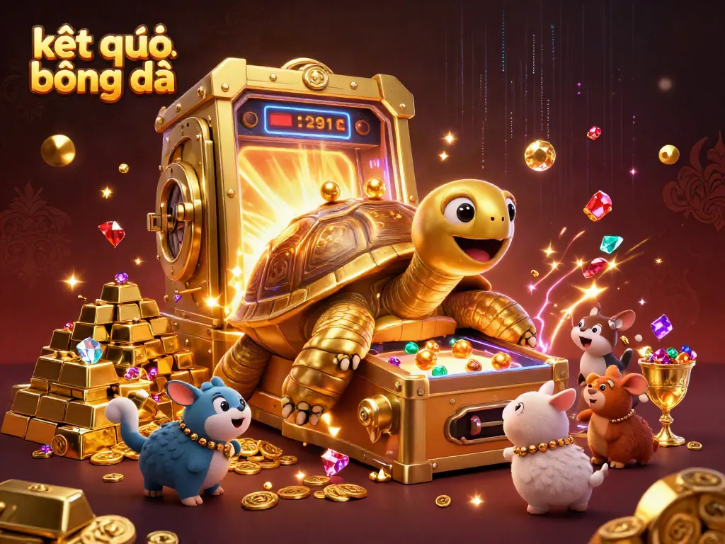 Experience the excitement of kết quả bóng đá with a vibrant casino-themed illustration featuring a golden tortoise pinball machine.