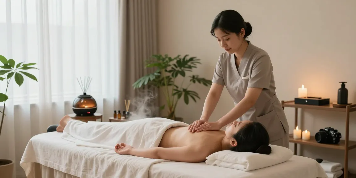 An 안양출장마사지 session in a tranquil wellness studio with soft linens and calming ambiance.