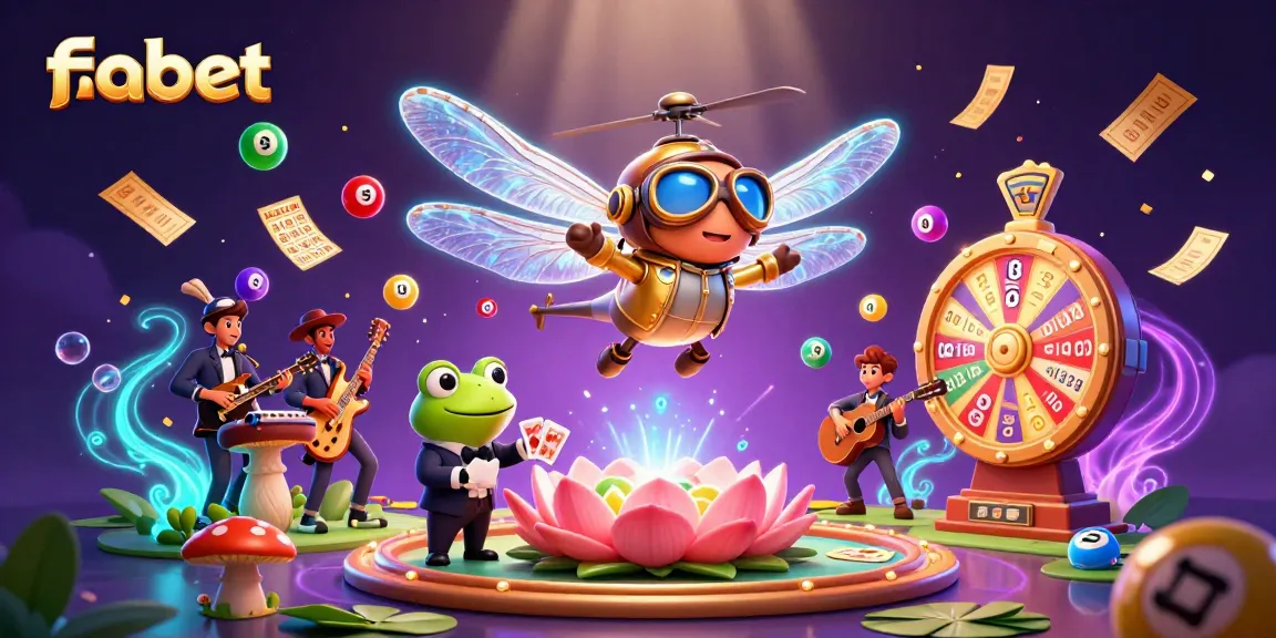 Engage with fabet's vibrant casino scene featuring a dragonfly pilot, frog dealer, and jazz band.
