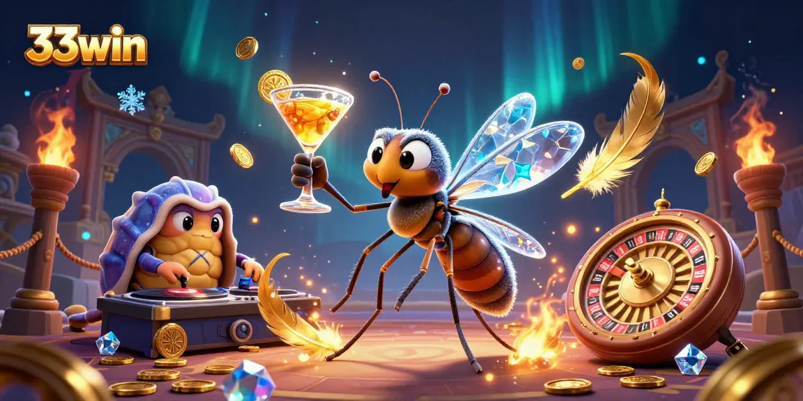 Engage in thrilling games with 33win, featuring a vibrant 3D casino scene filled with colorful characters and dynamic elements.