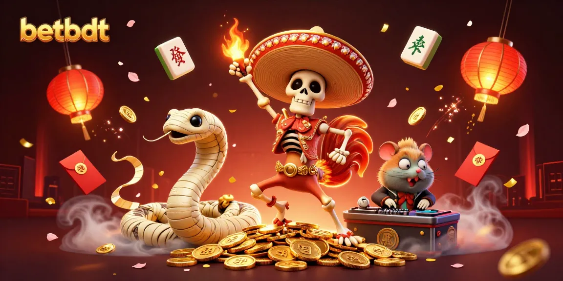 Celebrate wins at betbdt with a dynamic casino-themed illustration featuring diverse characters.