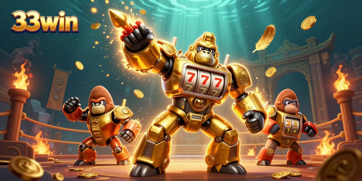 Engage with exciting gameplay at 33win casino featuring dynamic slot symbols and a golden mech theme.