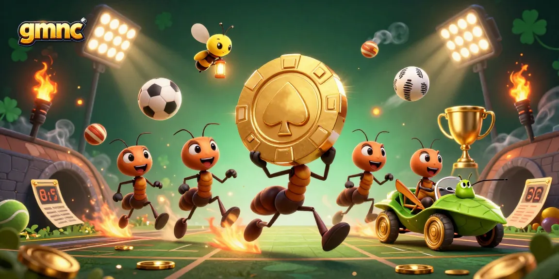 Winning strategies with gmnc: ants heisting a giant poker chip in an action-packed casino scene