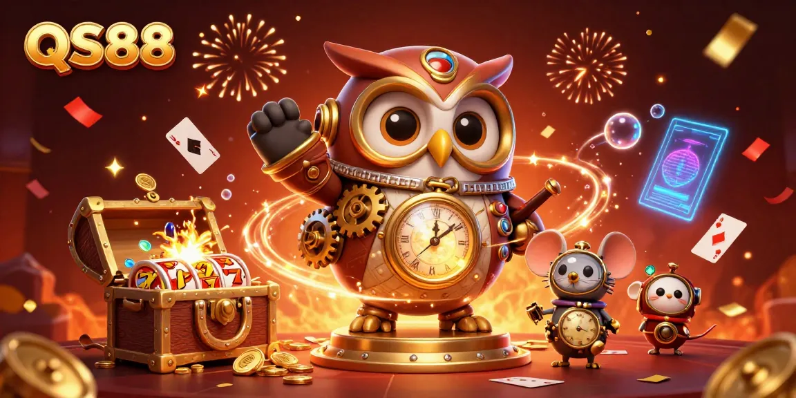 Unleash exciting gameplay with QS88's vibrant 3D illustration of steampunk casino adventures.