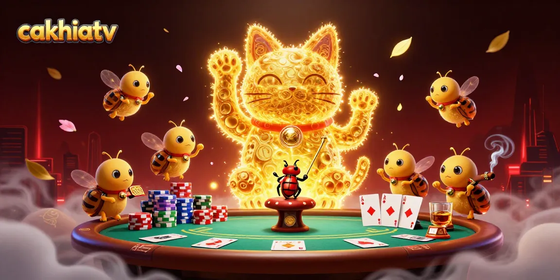 Experience live betting thrills with cakhiatv showcasing a vibrant lucky cat and casino elements.