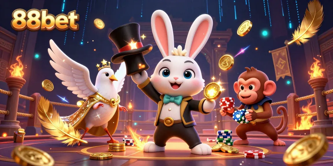 Experience thrilling moments with 88bet as a magician pulls golden coins while a monkey steals poker chips.
