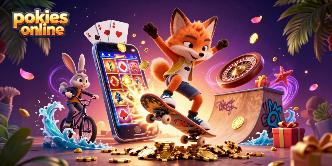 Engage with pokies online as a fox does a kickflip over poker chips beside a BMX rabbit.